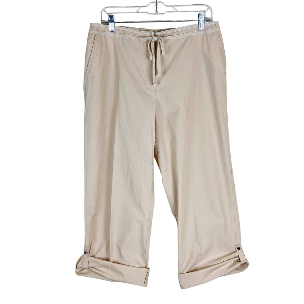 Marsh Landing Wide Leg Roll Tab Khaki Casual Pants Size 14 Light Beige Cream